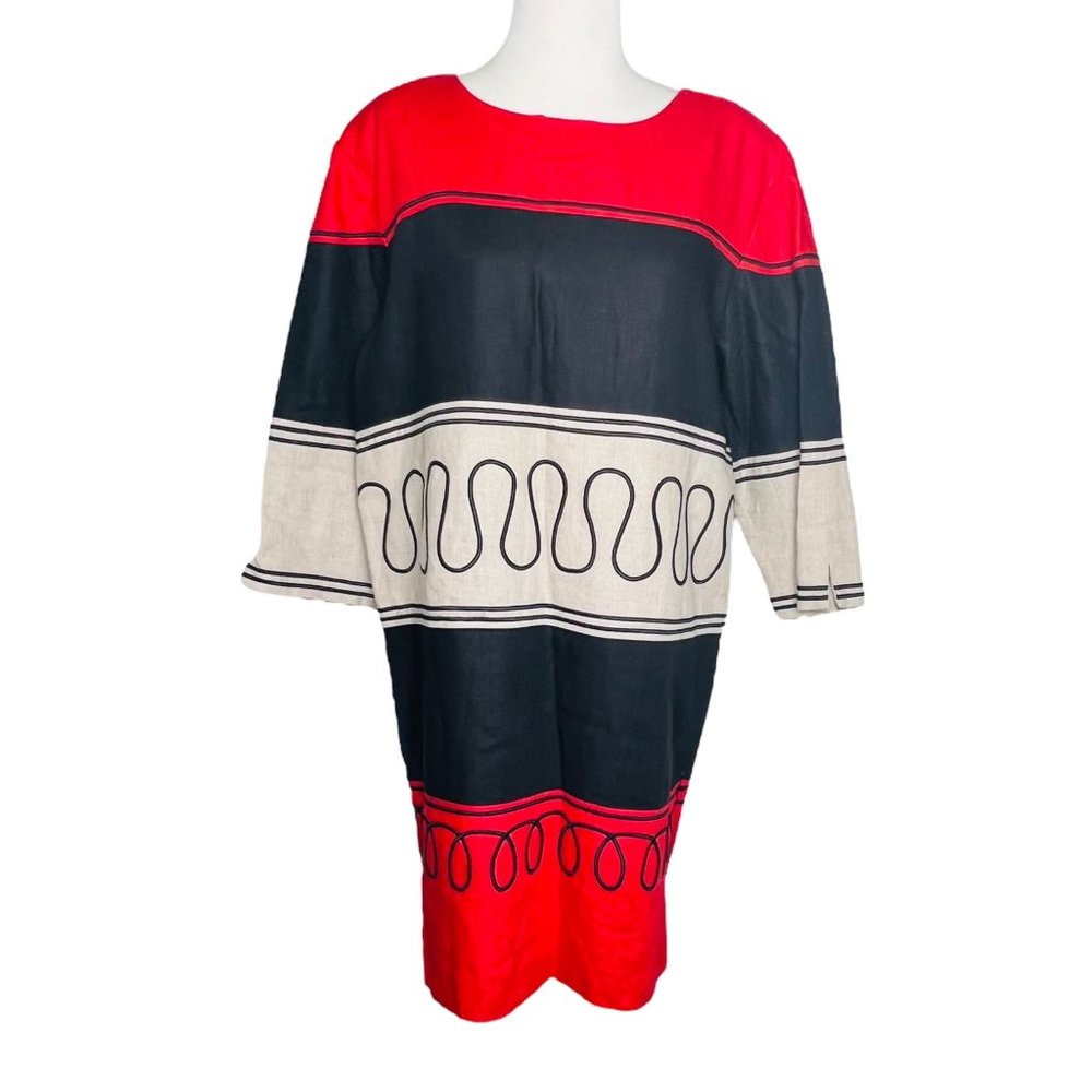 Vintage 80's Andrea Jovine Linen Color Block Tunic Dress Size 10 Hong Kong - Picture 4 of 10